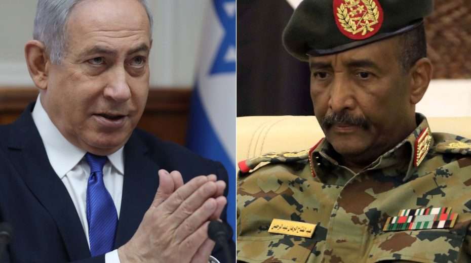 Premierminister Benjamin Netanjahu und Generalleutnant Abdel Fattah Abdelrahman Burhan. EPA-EFE/ABIR SULTAN / STRINGER
