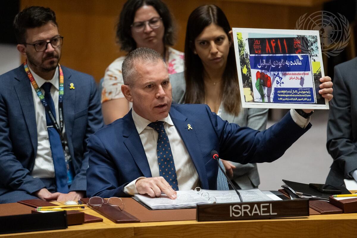 Gilad Erdan, israelischer Botschafter bei den Vereinten Nationen, spricht am 17. Juli 2024 vor dem Sicherheitsrat über die Lage im Nahen Osten, einschließlich der Palästinenserfrage. Bildnachweis: Manuel Elías/U.N. Foto.