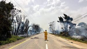 Feuer nach einem Raketenangriff der Hisbollah. Foto: KKL-JNF.