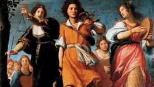„Der Triumph Davids“ von Matteo Rosselli, um 1621, zeigt den Einzug von König David in Jerusalem nach dem Sieg über den Philister-Champion Goliath. Bild: Galleria Palatina, Florenz via Wikipedia Commons.