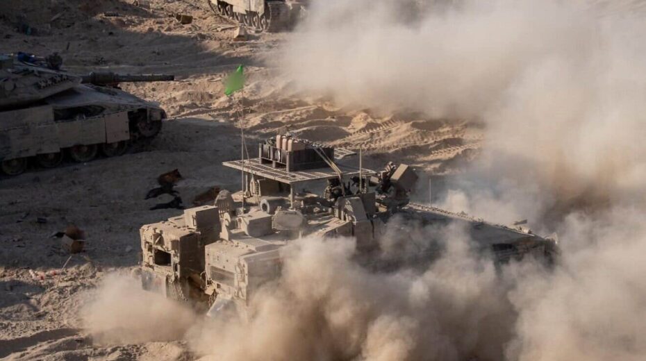 Ein israelischer Panzer im Einsatz während einer Mission der israelischen Streitkräfte im Gebiet Jabalia im Gazastreifen, Juni 2025. Foto: israelische Streitkräfte.