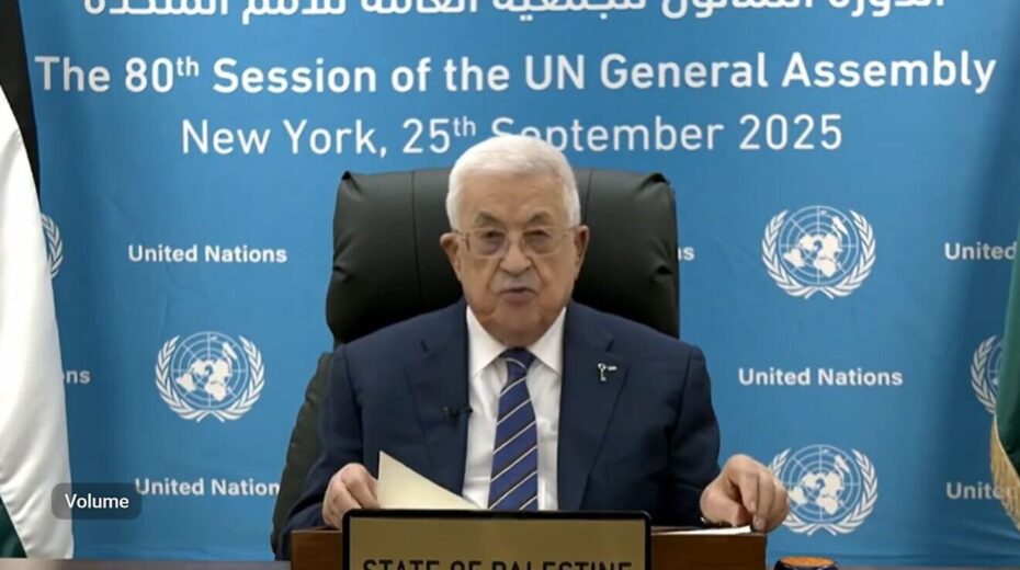 Mahmoud Abbas, Chef der Palästinensischen Autonomiebehörde, spricht am 25. September 2025 per Video vor der UN-Generalversammlung. Quelle: Vereinte Nationen/YouTube.