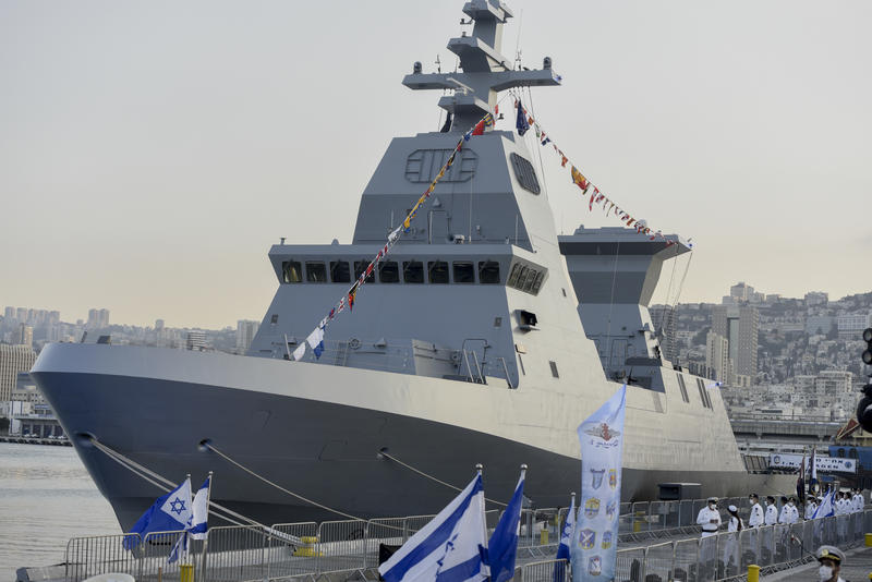 Die Feier zur Ankunft des ersten von vier neuen Sa'ar-6-Schiffen in Haifa am 2. Dezember 2020. Foto: Meir Vaknin/Flash90