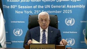 Mahmoud Abbas, Chef der Palästinensischen Autonomiebehörde, spricht am 25. September 2025 per Video vor der UN-Generalversammlung. Quelle: Vereinte Nationen/YouTube.