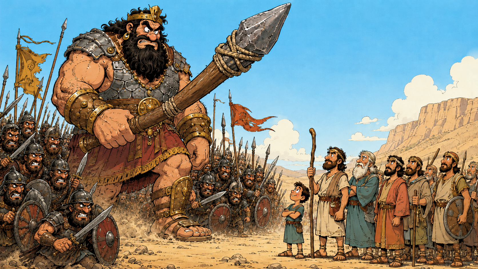 Og, der König von Baschan soll nach jüdischer Tradition ein Riese gewesen sein, der die Sintflut überlebt hat. KI-Erstellt