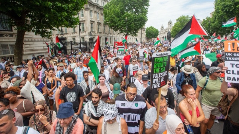 Pro-palästinensische Demonstration am 21. Juni 2025 in Whitehall, London, Vereinigtes Königreich. Foto: EPA/TAYFUN SALCI.