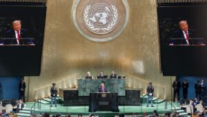 US-Präsident Donald Trump hält am 22. September 2026 im Hauptquartier der Vereinten Nationen in New York, New York, USA, eine Rede während der Generaldebatte der 81. Sitzung der Generalversammlung der Vereinten Nationen (UN). EPA/OLGA FEDOROVA