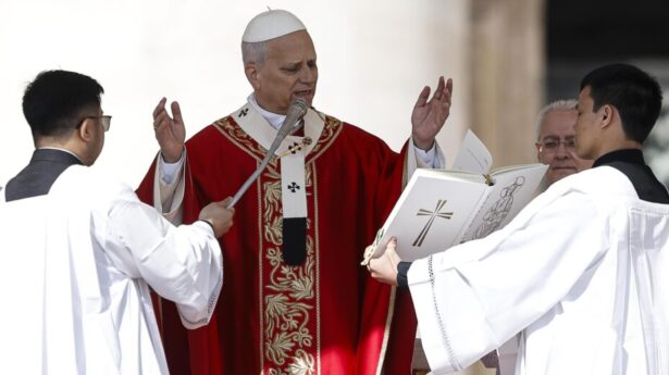 Papst Leo XIV. bei der Palmsonntagsmesse auf dem Petersplatz im Vatikan, 29. März 2026. Foto: EPA/Angelo Carconi